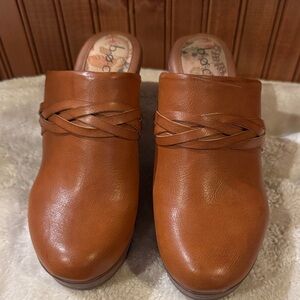 b.o.c. Brown Leather Clogs with Braided Accent